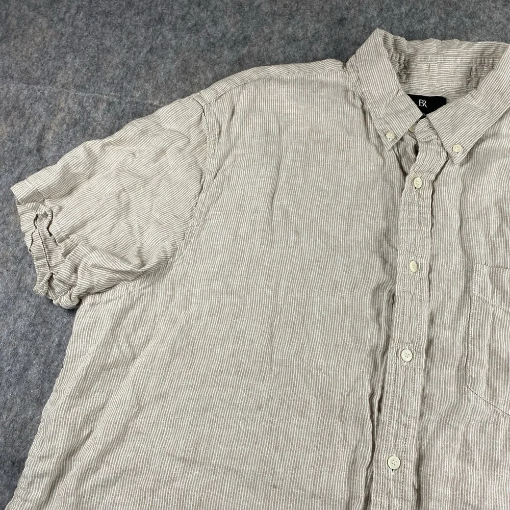 Banana Republic Linen Button Down Shirt‎ Men's XXL 2XL Striped Summer Tan